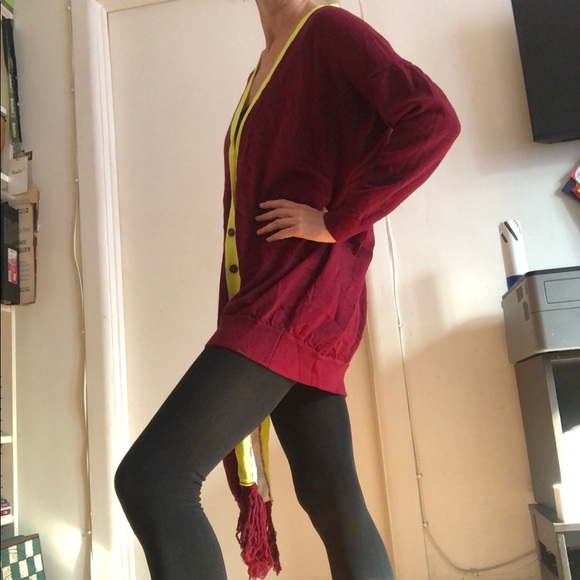 ❤️90s Y2K Marios Asymmetrical Oversized Sweater Cardigan Size Small Fringes Fun - Picture 4 of 10